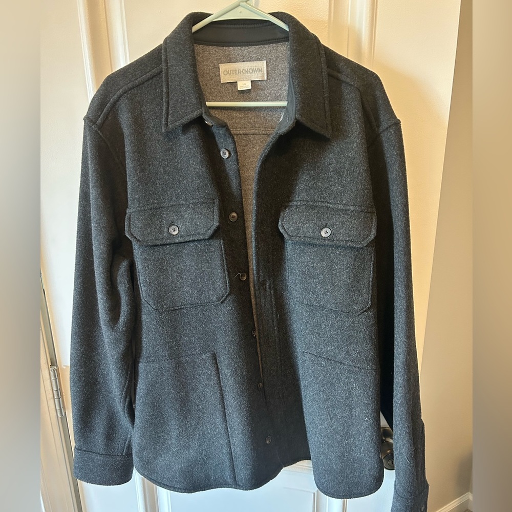 Outerknown wool lined jacket. Color: charcoal. Size: Large